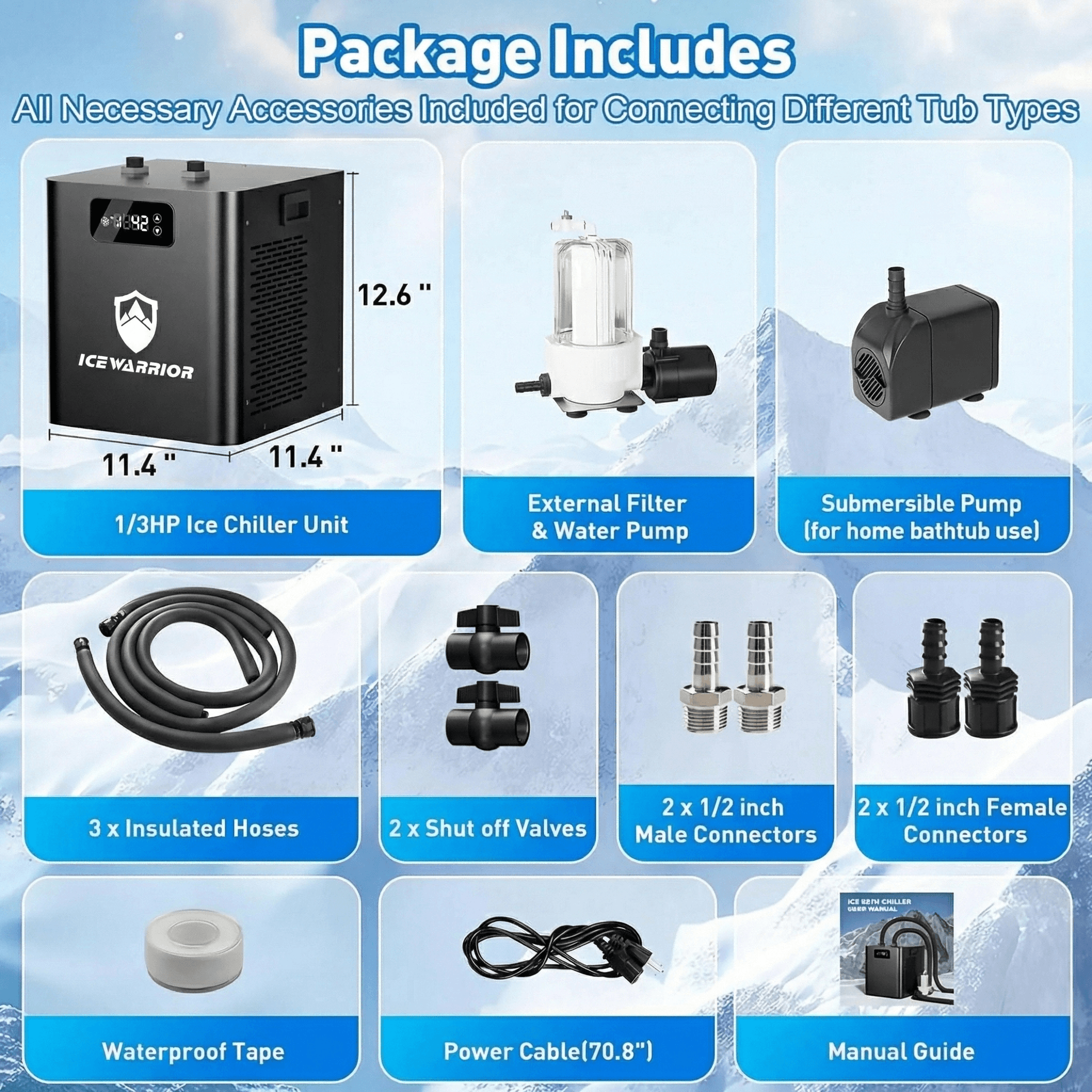 1/3 HP Ice Bath Chiller for Cold Plunge Tubs